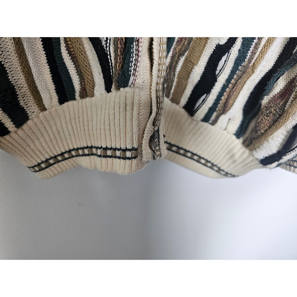 [Grandpacore] J. Ferrar 3D Knit Cardigan Mens Large  Green Striped Coogi Style - Picture 9 of 9
